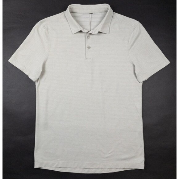 Lululemon Evolution Polo Men's Fits Small Light Gray Striped Stretch Shirt - Picture 2 of 12